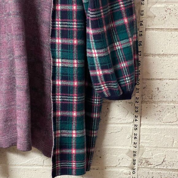 Crown & Ivy Open Front Cardigan Plaid Green & Pink Plaid Large - Picture 4 of 9